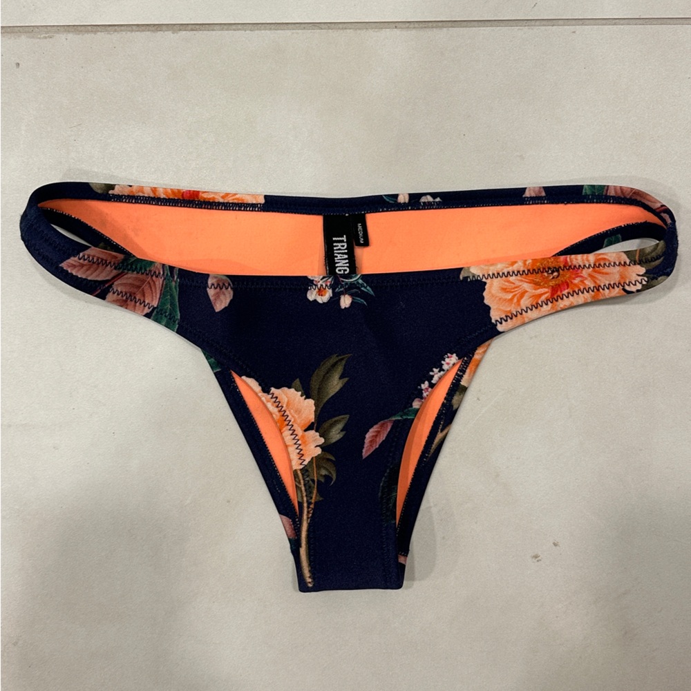 Triangl Swimwear Navy and Orange Floral Neoprene Bikini Bottom
